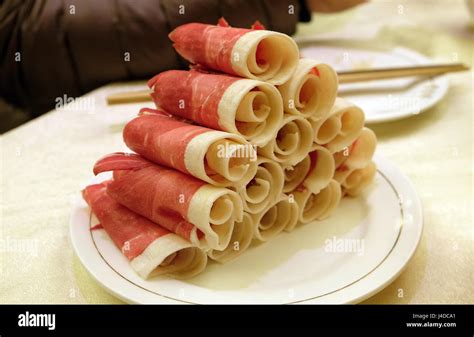 Mutton Prepared For Cooking In The Hot Pot In Beijing China February 24 2016 Stock Photo Alamy
