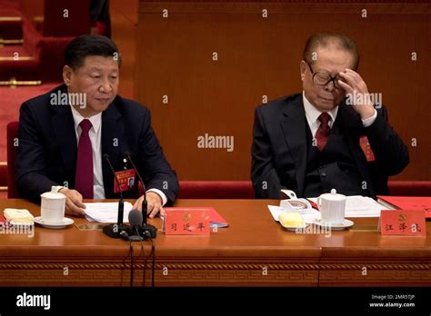 Former Chinese President Jiang Zemin Right Touches His Forehead Near