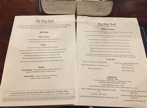 Menu at The Pied Bull pub & bar, Chester