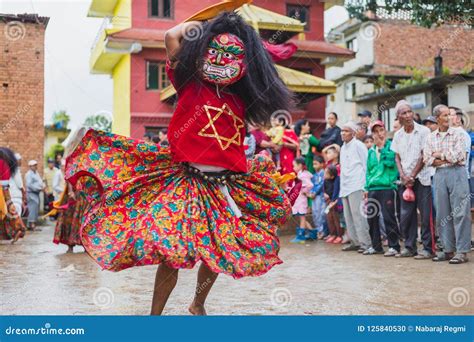 People Performing Lakhe Dance At The Festival In Kathmandu Editorial