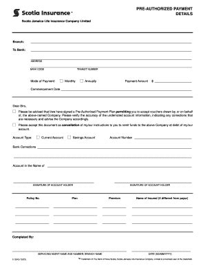 Fillable Online Pre Authorized Payment Details Form Fax Email Print