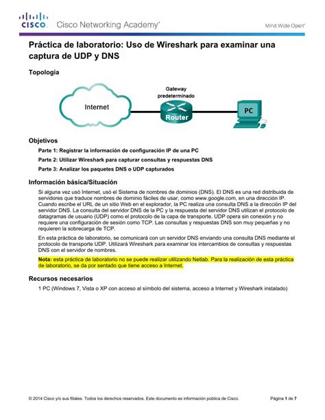 Pdf Pr Ctica De Laboratorio Uso De Wireshark Para Examinar