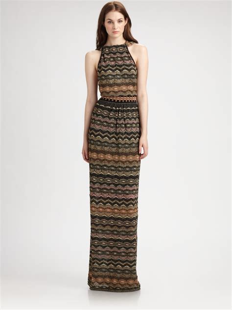 Lyst M Missoni Halter Maxi Dress In Brown