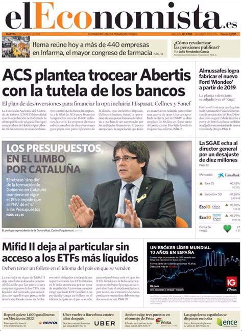 Las Portadas De Los Peri Dicos Econ Micos De Hoy Martes De Marzo