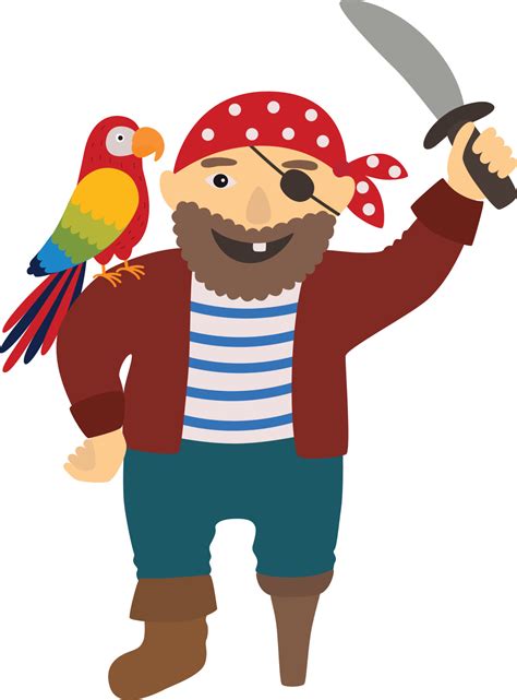 Pirate With A Parrot On His Shoulder Vector Art At Vecteezy