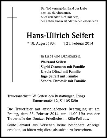 Traueranzeigen Von Hans Ullrich Seifert Wirtrauern