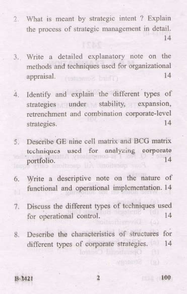 Cdlu Mba Rd Semester Strategic Management Question Paper