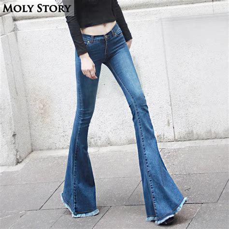 Fashion New Vintage Fringe Flare Jeans Sexy Low Rise Skinny Jeans Femme Hippie Wide Leg Denim