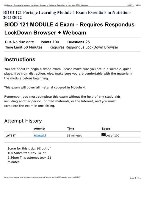 BIOD 121 Portage Learning Module 4 Exam Essentials In Nutrition 2021