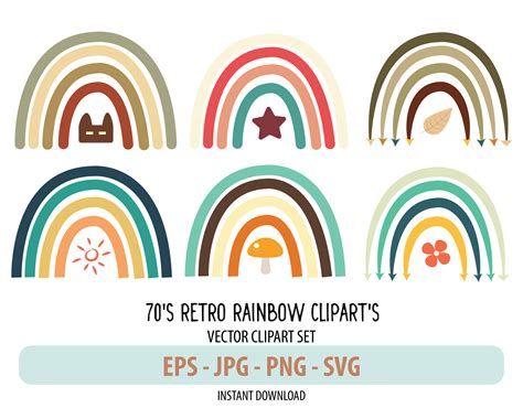 70s Retro Rainbow Cliparts Vintage Rainbow Instant Download Etsy