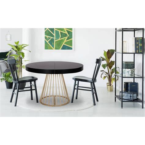 Table Ronde Extensible Soare Noir Pieds Or 3 Suisses