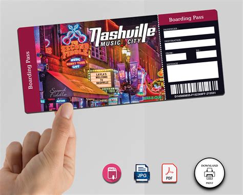 Printable Nashville Surprise Trip T Ticket Boarding Pass Etsy