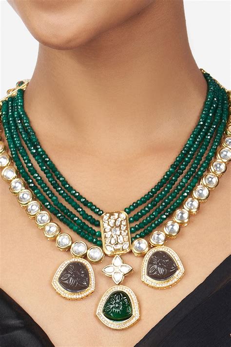 Buy Joules By Radhika Multi Layered Carved Stone Contemporary Necklace