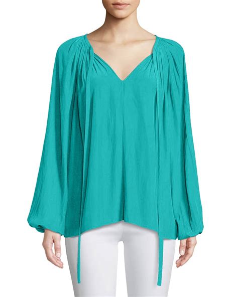 Ramy Brook Paris V Neck Peasant Blouse Neiman Marcus