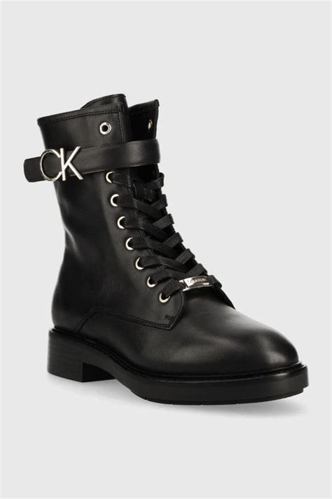 Кожаные полусапожки Calvin Klein Rubber Sole Combat Boot женские цвет ...