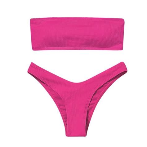 Maillot de bain deux pièces Bikini taille haute pour femme avec contrôle du ventre Rose