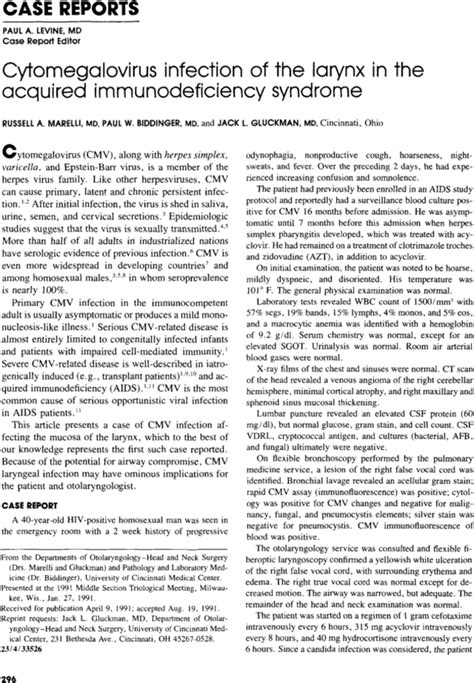 Cytomegalovirus Infection Of The Larynx In The Acquired