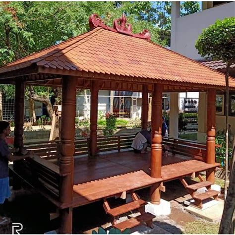 Jual Gazebo Ukuran 4x2 Meter Tiang Motif Bahan Kayu Kelapa Atap Sirap