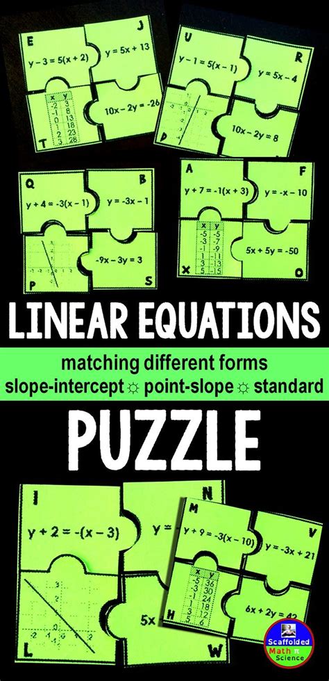 Linear Equations Puzzle Algebra Activities Math Lessons Algebra