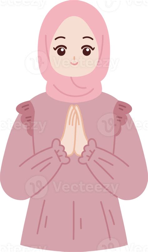 musulmán hijab niña saludo eid Mubarak Ramadán dibujos animados