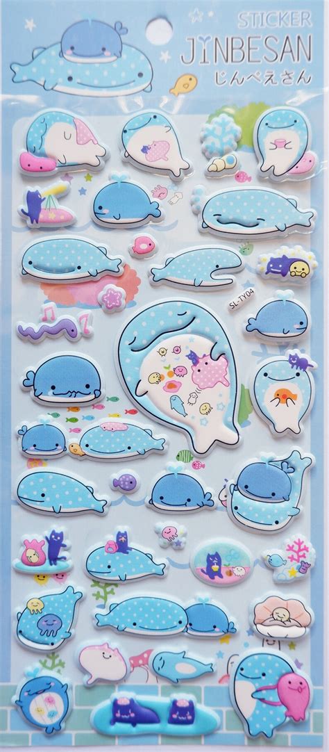 Jinbesan Stickers Jinbe San Whale Stickers Kawaii Stickers Etsy