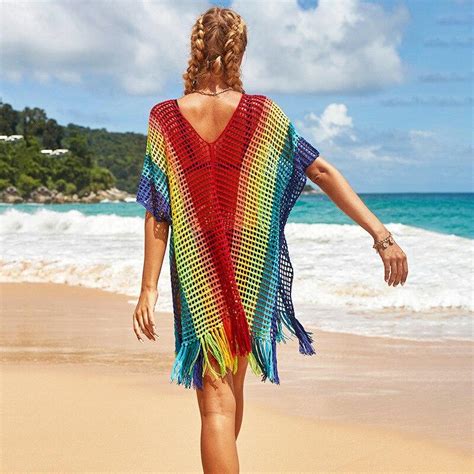 Buy Crochet Bikini Cover Up Women Multicolor Tassel Sexy Hollow Out See
