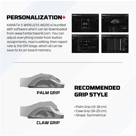 Fantech WG9S KANATA S Super Maxfit Programmable Wireless Gaming Mouse with 1000Hz Polling rate Grey