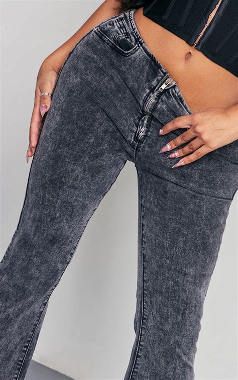 Shape Black Acid Wash Low Rise Denim Flare Jeans Prettylittlething Usa