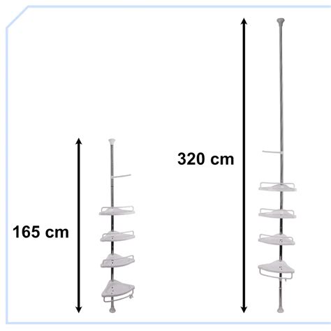 Półka łazienkowa narożna pod prysznic teleskopowa 4 półki wieszaki