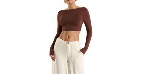 Naked Wardrobe Too Smooth Crop Top In Brown Lyst