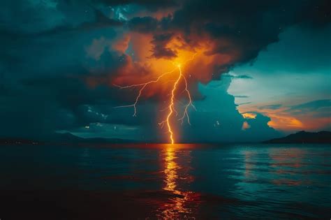 Premium Photo | Lightning strike thunder night sky thunderstorm storm hurricane majestic colors ...