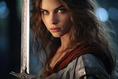 Premium AI Image A Woman In Armor Holding A Sword