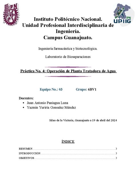 Pract 4 E3 Planta Tratadorade Agua 6BV1 Instituto Politécnico