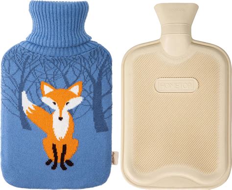 Amazon HomeTop Premium Classic Rubber Hot Water Bottle With Cute Knit Cover 2 Liter Blue