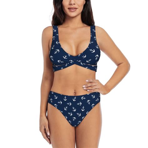 Bathing Suit For Women Nautical Themed Anchors High Waisted Bikini Set Bathing Suit Cross Lace