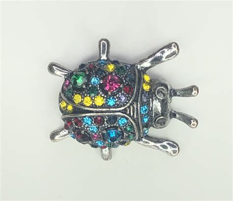 Vintage Ladybug Brooch Multicolor Rhinestone Beetle P Gem