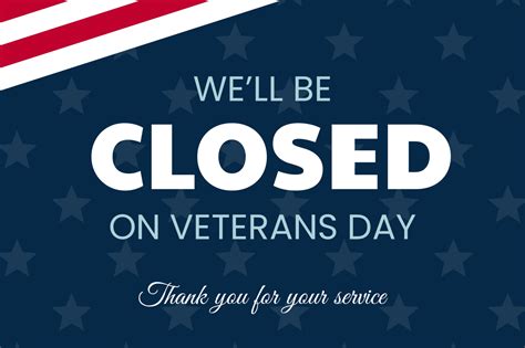 Stars and Stripes Closed for Veterans Day Sign Template | Square Signs