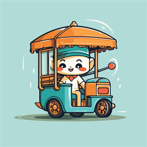 Cute cartoon chef riding a tuk tuk illustration 49165967 Vector Art at