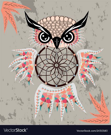 Dreamcatcher Owl Boho Style Cartoon Character Vector Image