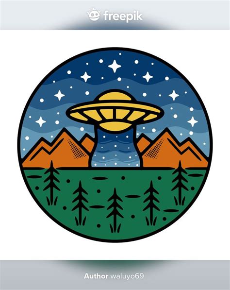 Нло монолинии открытый значок дизайн с горой | Премиум векторы | Нло ...