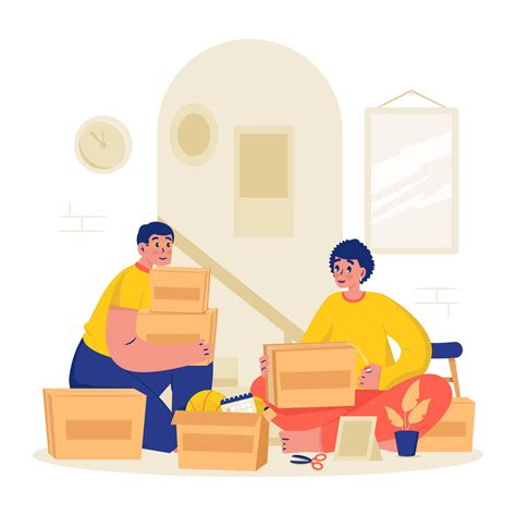 Friends Organizing Their Moving Boxes Together 72211699 Vector Art at