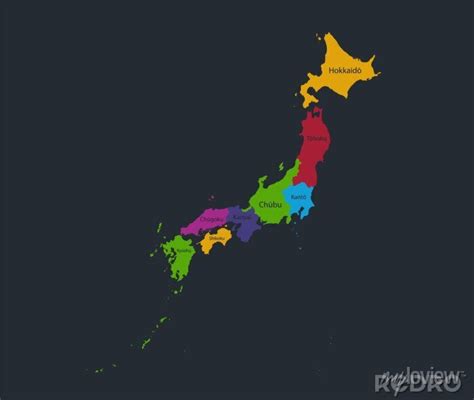 Infographics Japan Map Flat Design Colors With Names Of Individual