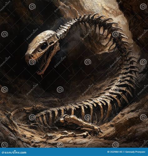 Ancient Serpent Fossil Discovery In Rocky Cave Formation Royalty-Free