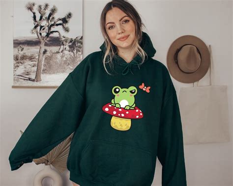 Kawaii Angry Mushroom Frog Hoodie Toadstool Frogs Hoodie Aesthetic