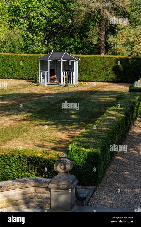 Summerhouse in the gardens of Fanhams Hall Hotel, Ware Hertfordshire Stock Photo - Alamy