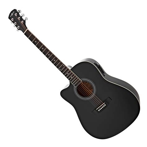 Dreadnought Cutaway Elektroakustická gitara pre ľavákov čierna