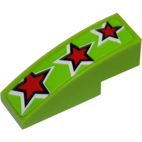 LEGO Lime Slope 1 X 3 Curved With Red Stars Sticker 50950 Brick Owl