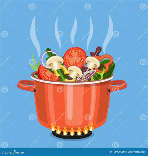 Cooking Pot on Stove with Vegetables, Stock Vector - Illustration of ...