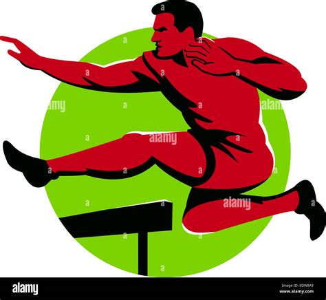 Illustration Of A Track And Field Athlete Jumping Hurdles Viewed From