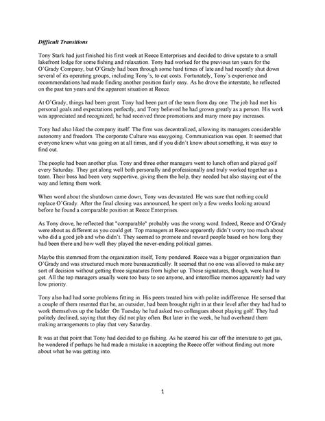 Difficult Transitions-CASE Study - Difficult Transitions Tony Stark had